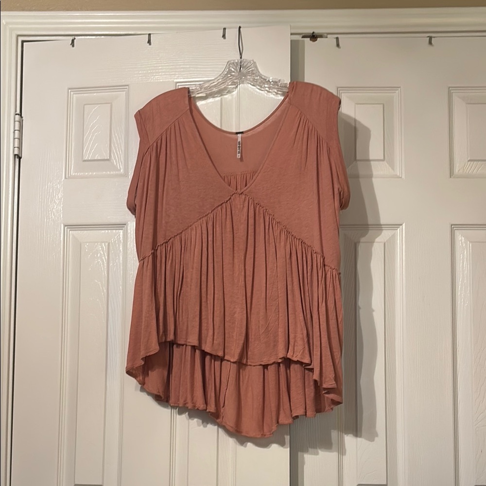 Free People Orange Sleeveless Pleated Blouse